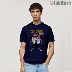 Post Malone Pride Flag Shirt navy short sleeve shows LGBTQ support in a soft unisex fit