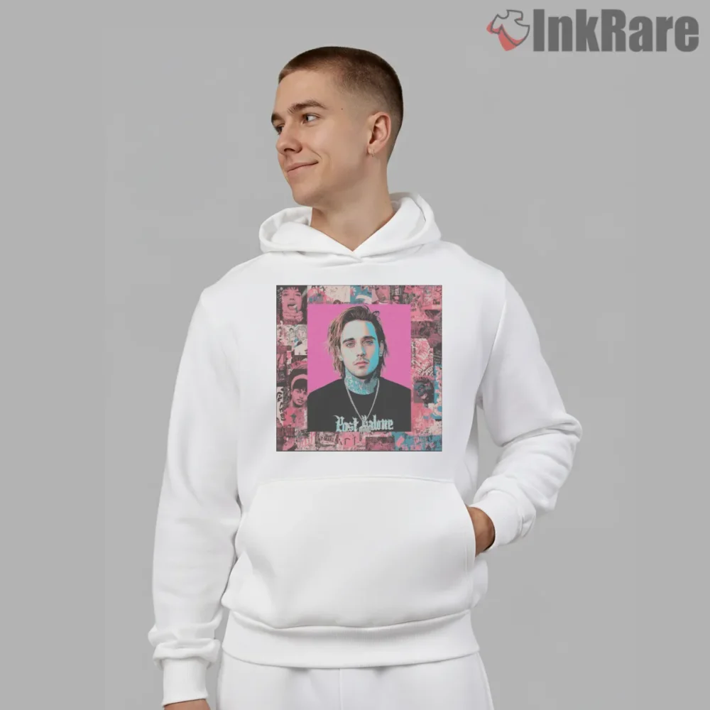 Post Malone Punk Rock Zine Collage Shirt on white hoodie for men graphic tee