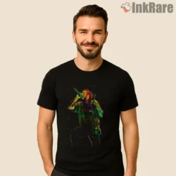 Post Malone Rainbow Lights Concert Microphone Shirt on black short sleeve shirt for men graphic tee