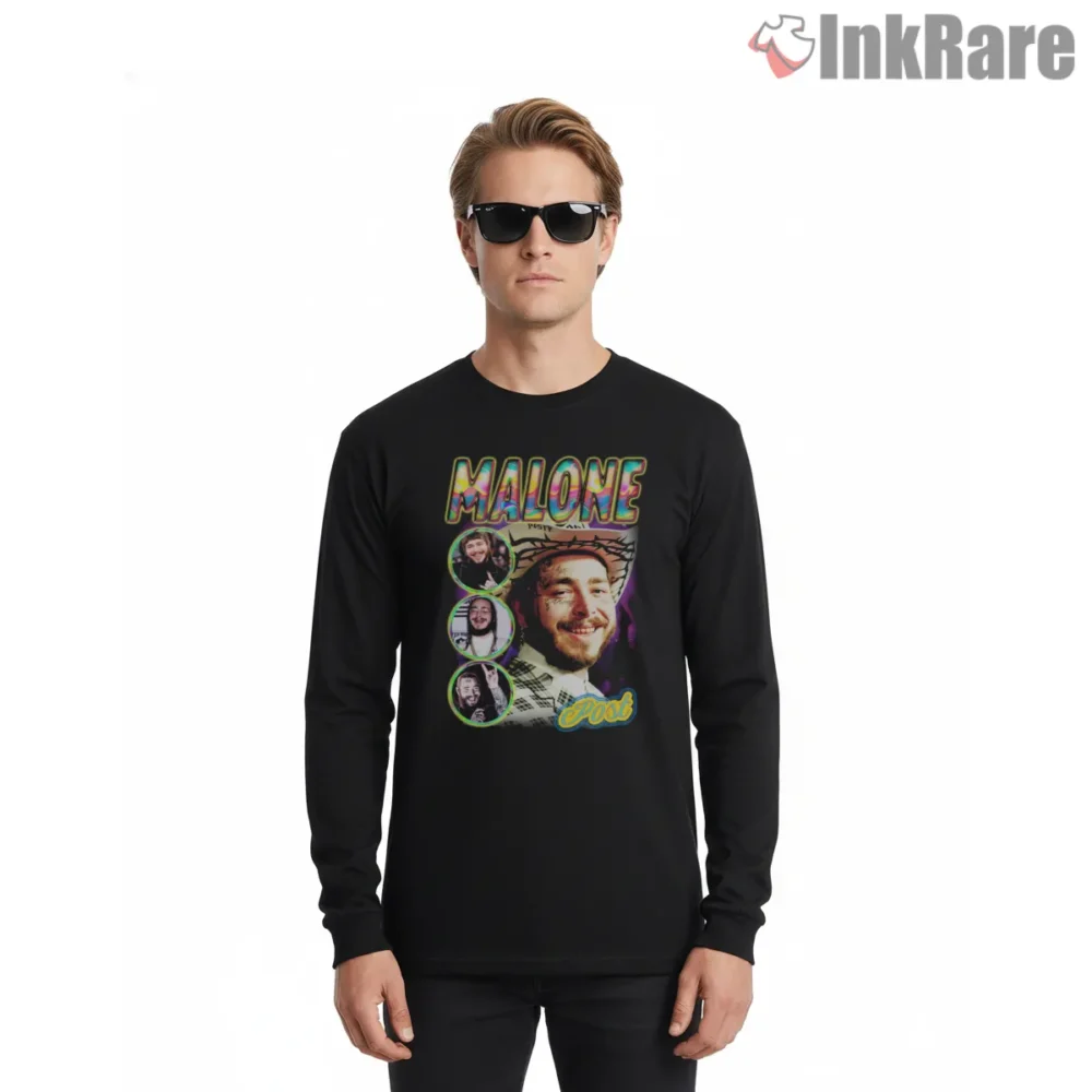 Post Malone Rainbow Psychedelic Bootleg Shirt on black long sleeve shirt for men graphic tee