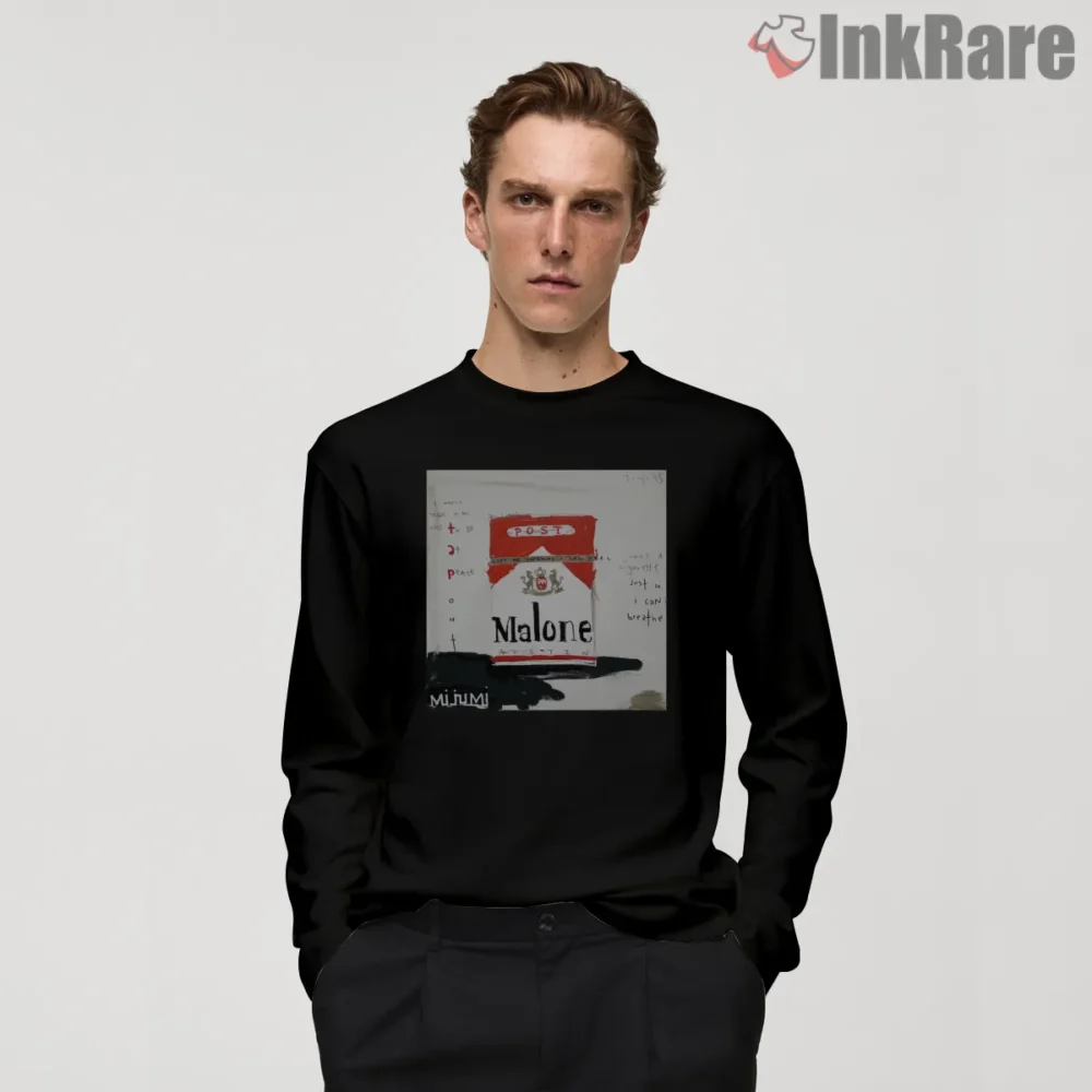 Post Malone Red White Cigarette Pack Parody Shirt on black long sleeve shirt for men graphic tee