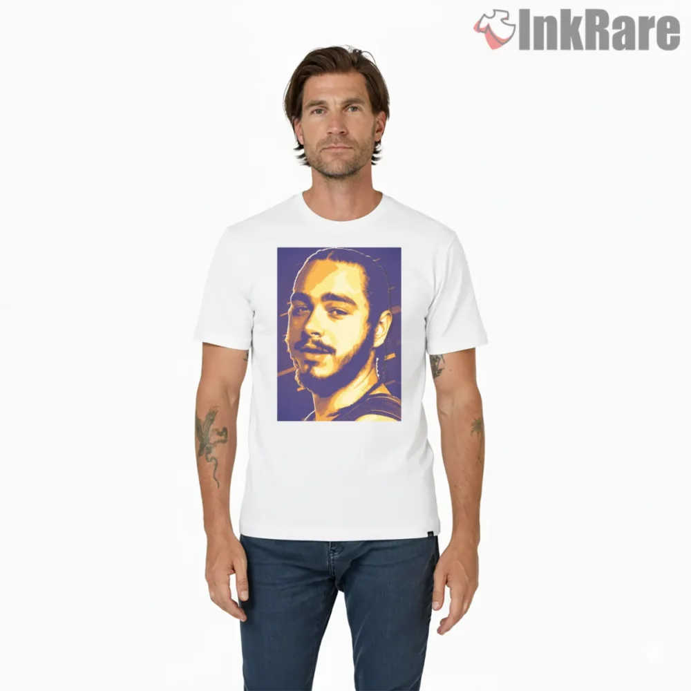 Post Malone Retro 80s Pop Art Portrait Shirt on white short sleeve shirt for men graphic tee