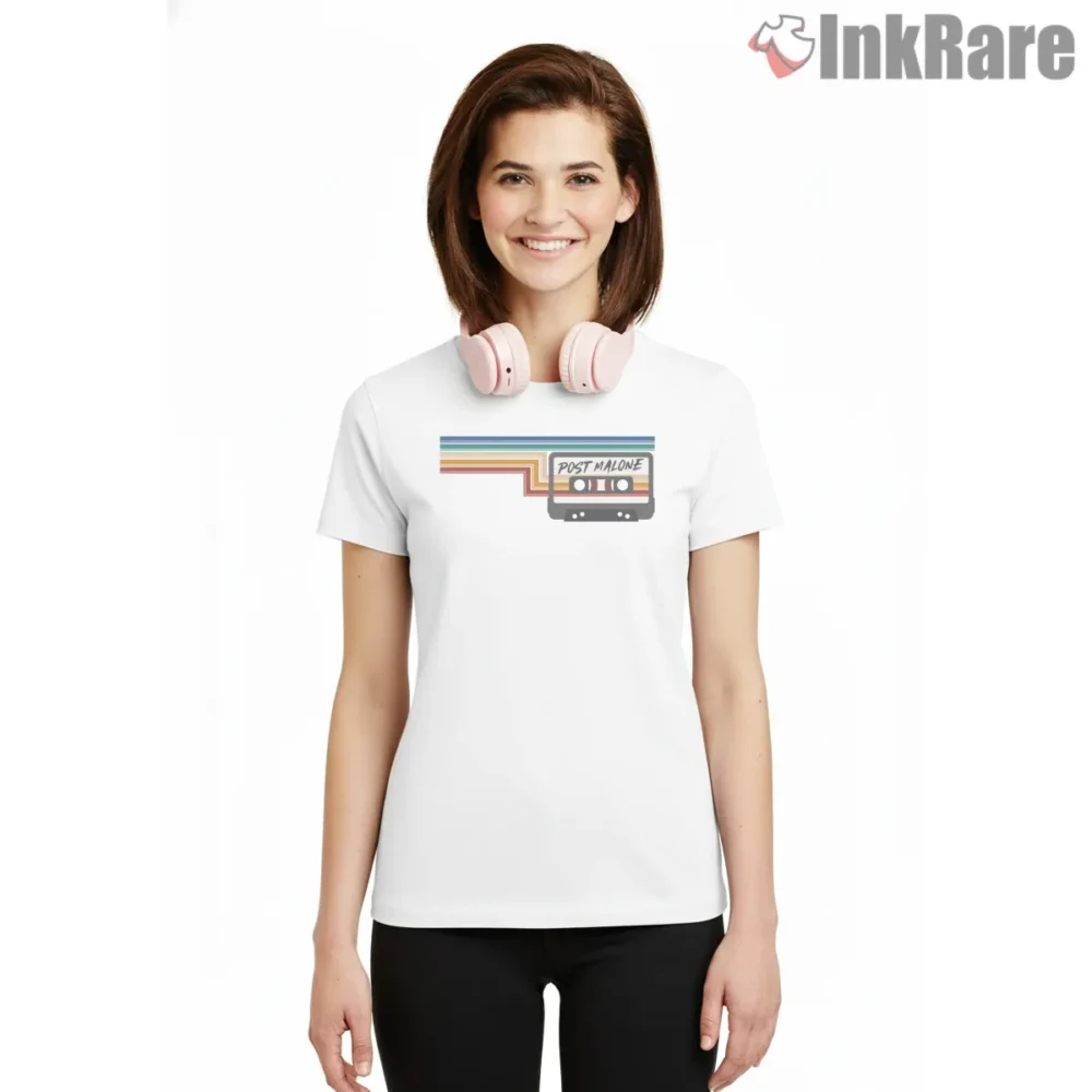 Post Malone Retro Cassette Mixtape Graphic Shirt on white short sleeve shirt for women graphic tee
