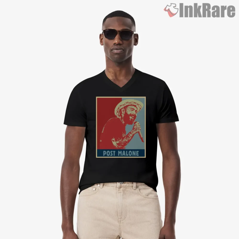 Post Malone Retro Colorful Poster Portrait Shirt on black v-neck shirt for men graphic tee