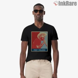 Post Malone Retro Colorful Poster Portrait Shirt on black v-neck shirt for men graphic tee