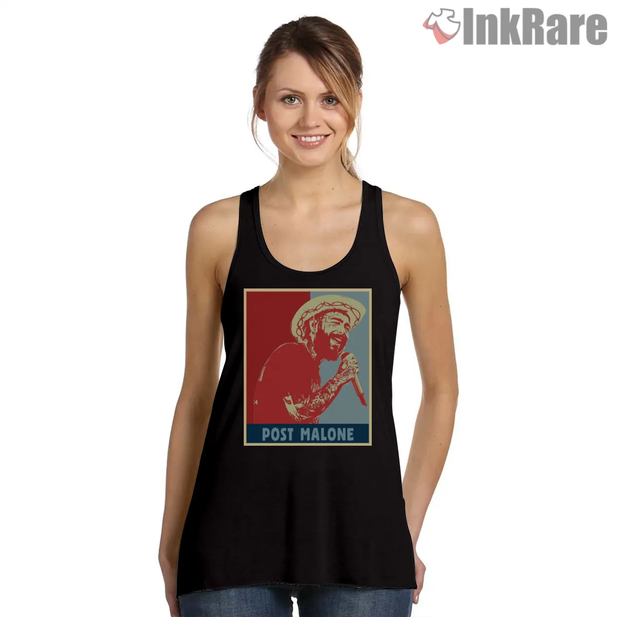 Post Malone Retro Colorful Poster Portrait Tank Top Black Post Malone Retro Colorful Poster Portrait Shirt on black tank top for women graphic tee