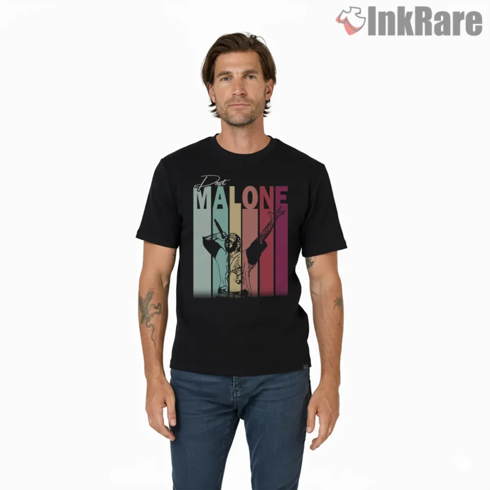 Post Malone Retro Lines Gradient Graphic Shirt on black short sleeve shirt for men graphic tee
