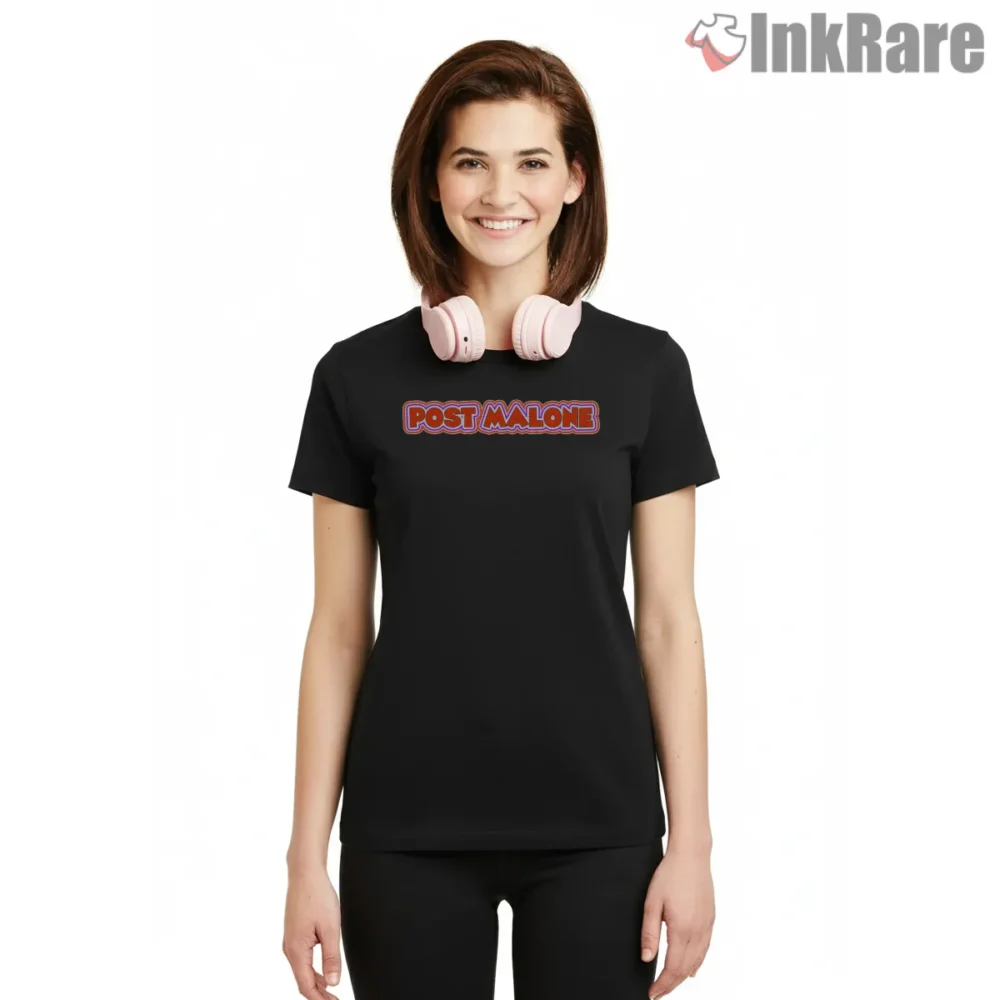 Post Malone Retro Outline Logo Shirt on black short sleeve shirt for women graphic tee
