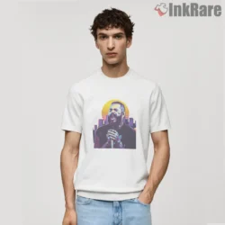 Post Malone Retro Sunset City Skyline Performance Shirt on white short sleeve shirt for men graphic tee
