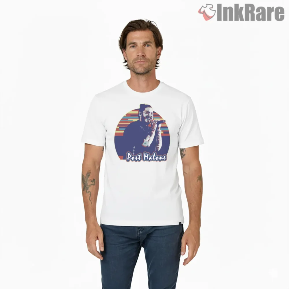 Post Malone Retro Sunset Hip Hop Vintage Shirt on white short sleeve shirt for men graphic tee