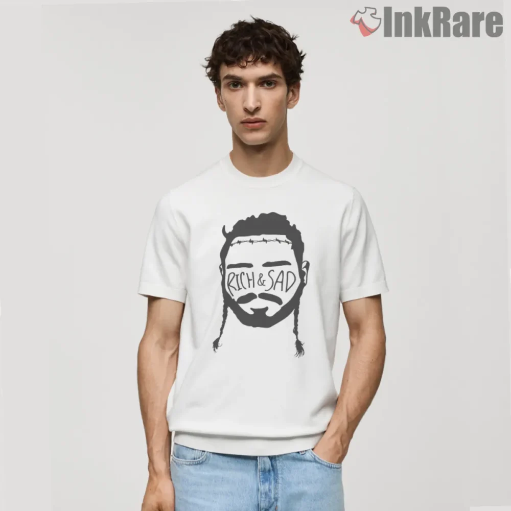 Post Malone Rich And Sad Shirt short sleeve white for fans of the track