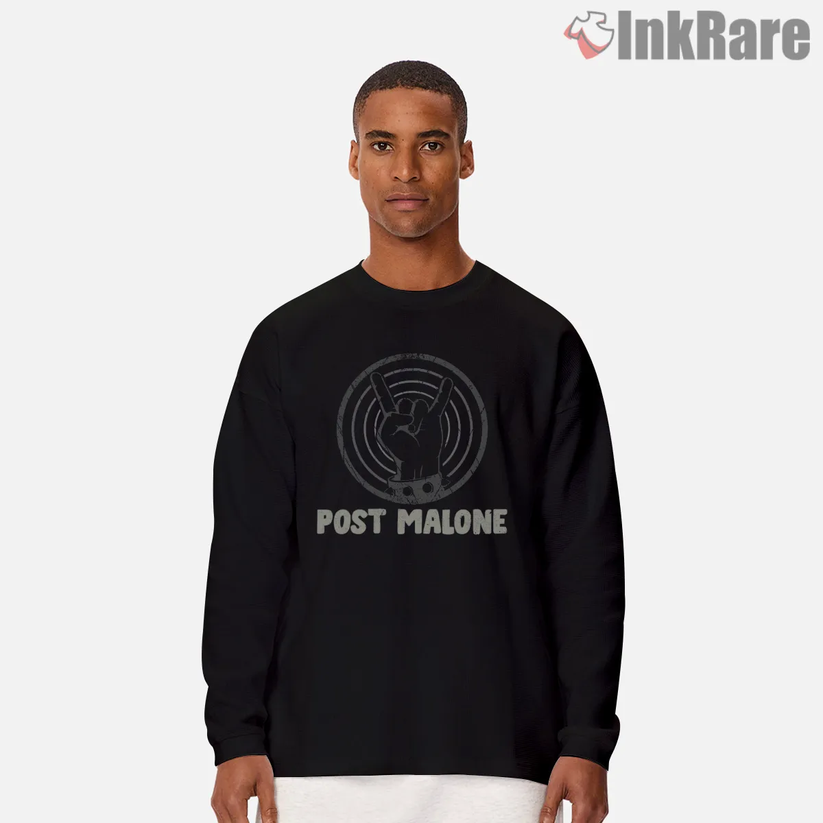 Post Malone Rock Hand Circle Logo Vintage Shirt on black long sleeve shirt for men graphic tee