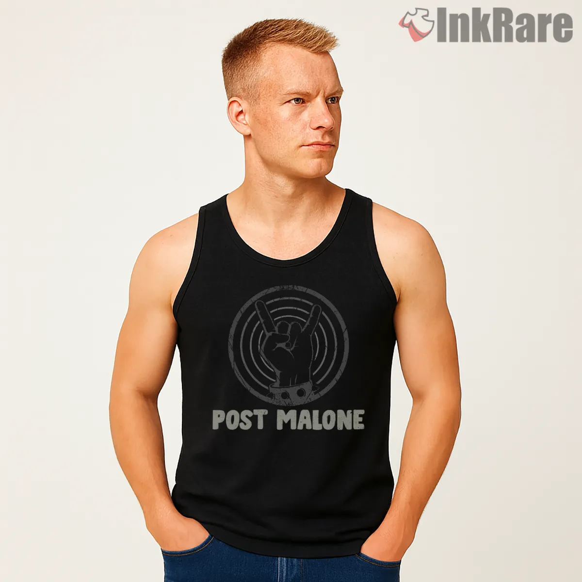 Post Malone Rock Hand Circle Logo Vintage Tank Top Black Post Malone Rock Hand Circle Logo Vintage Shirt on black tank top for men graphic tee