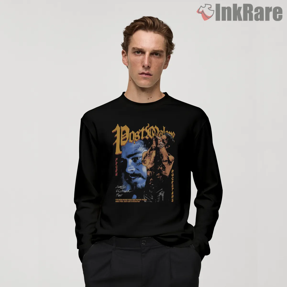 Post Malone Rockstars Stage Energy Long Sleeve Black Post Malone Rockstars Stage Energy Shirt on black long sleeve shirt for men graphic tee