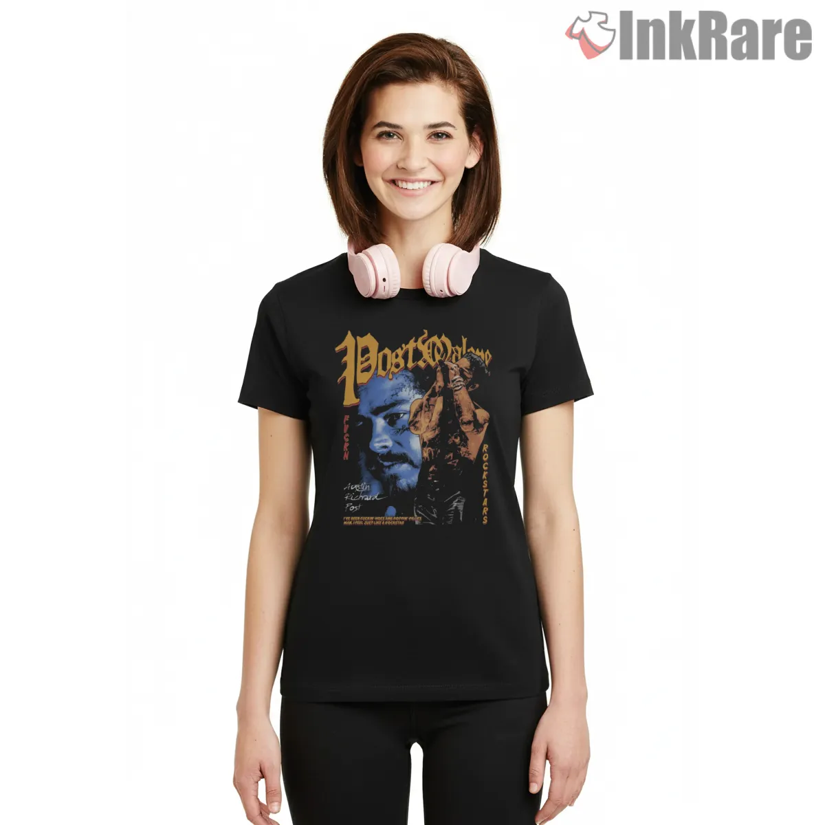 Post Malone Rockstars Stage Energy Short Sleeve Black Post Malone Rockstars Stage Energy Shirt on black short sleeve shirt for women graphic tee