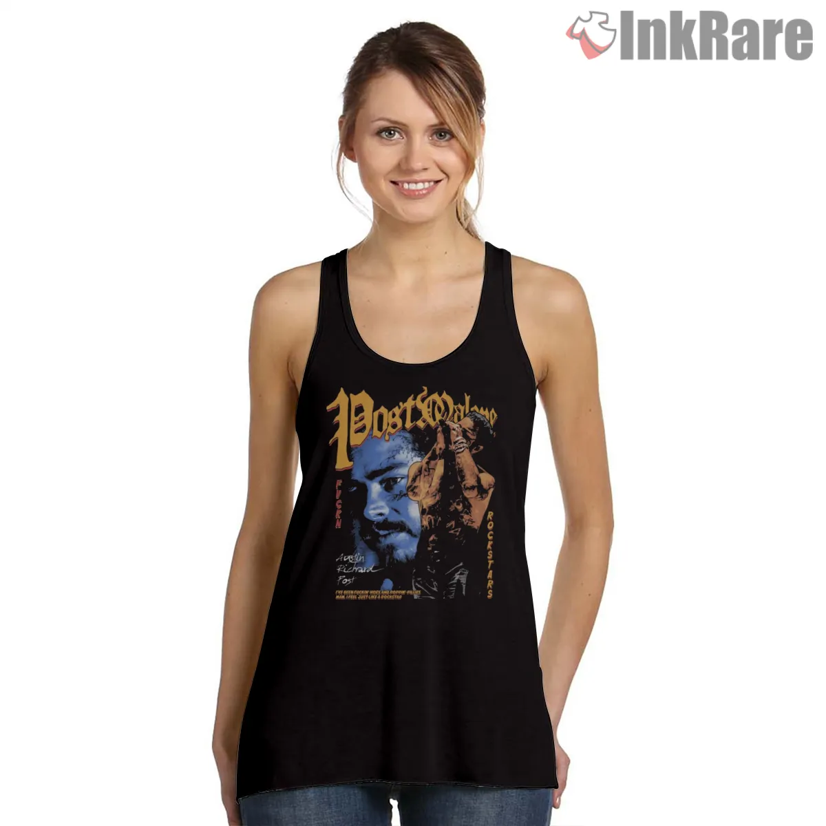 Post Malone Rockstars Stage Energy Tank Top Black Post Malone Rockstars Stage Energy Shirt on black tank top for women graphic tee