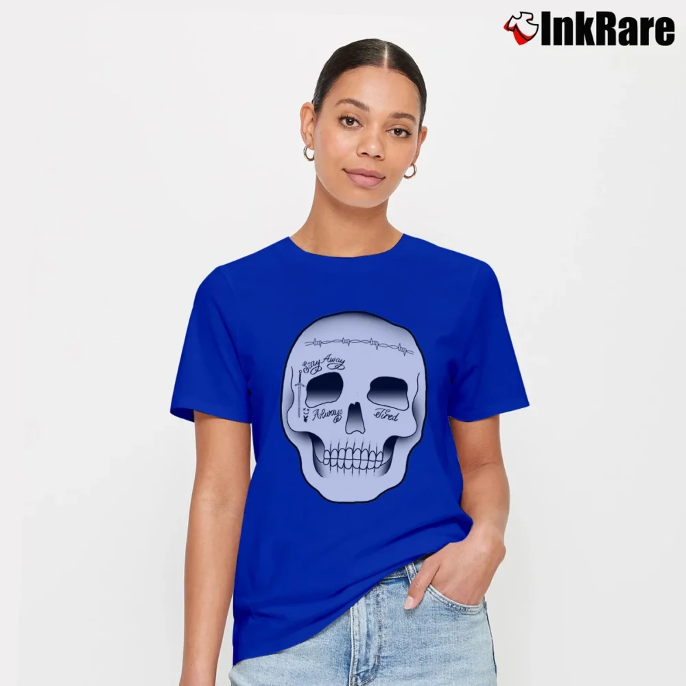Women’s Post Malone Skull Tattoo Fitted Signature T-Shirt in royal blue | Soft, Flattering Fit