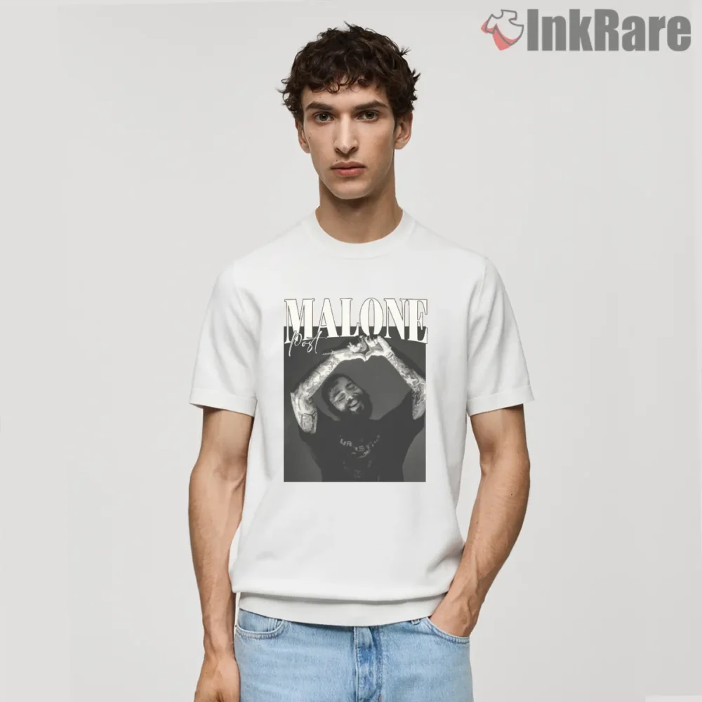 Post Malone Stadium Tour Heart Hands Shirt on white short sleeve shirt for men graphic tee