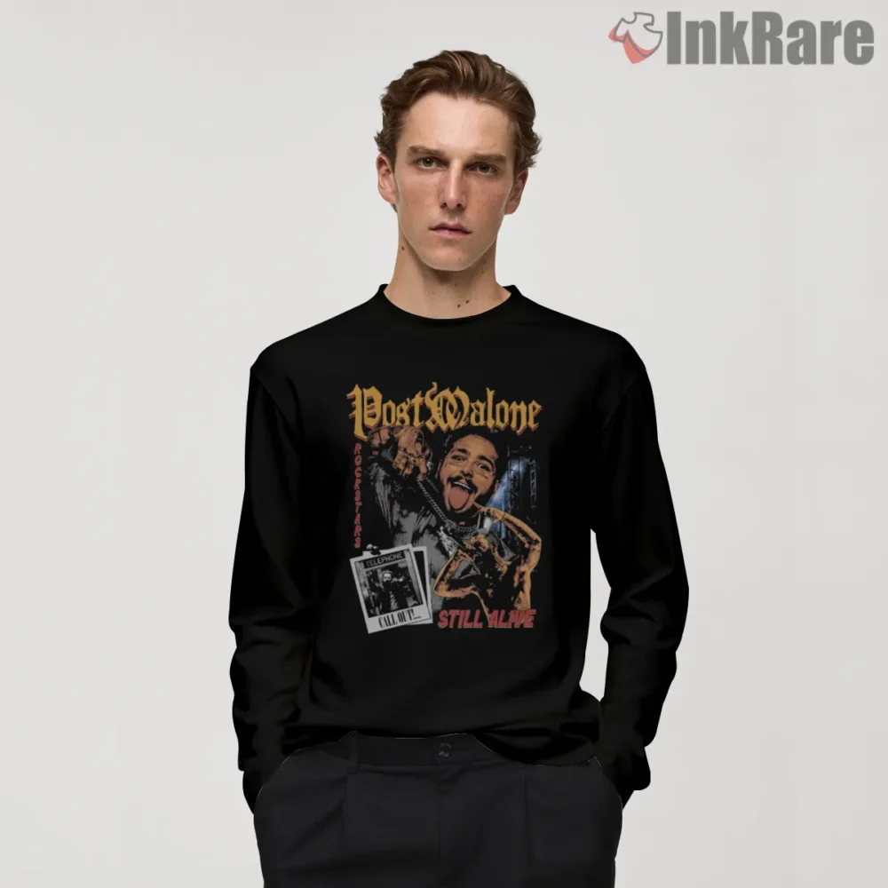 Post Malone Still Alive Tour Collage Shirt on black long sleeve shirt for men graphic tee