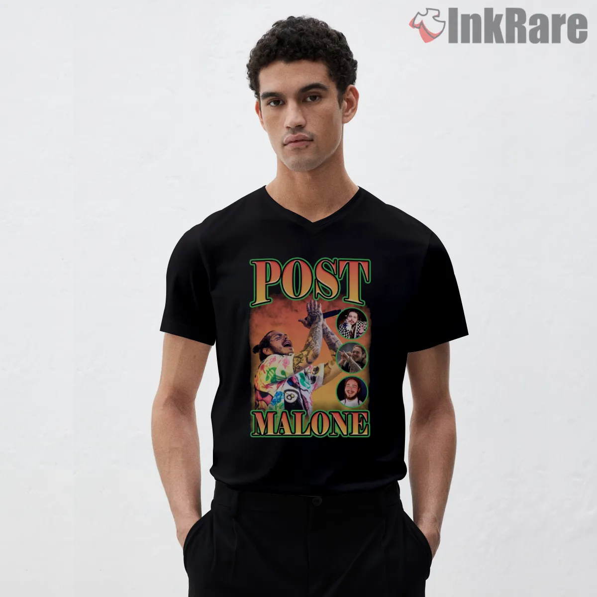 Post Malone Stoney Era Live Collage V Neck Black Post Malone Stoney Era Live Collage Shirt on black v-neck shirt for men graphic tee