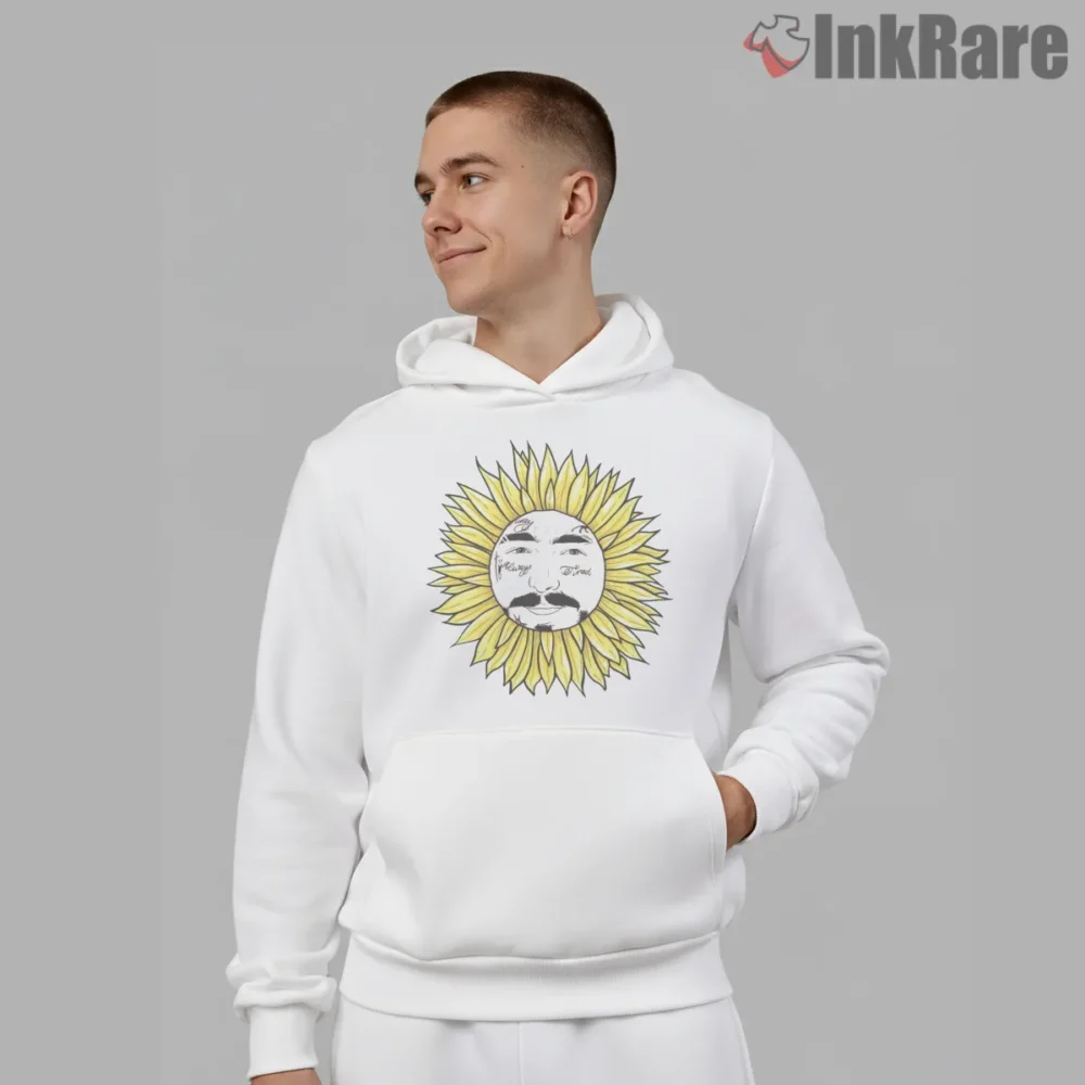 Post Malone Sunflower Face Flower Art Shirt on white hoodie for men graphic tee
