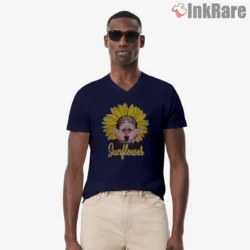 Navy v neck with flattering cut and sunflower print