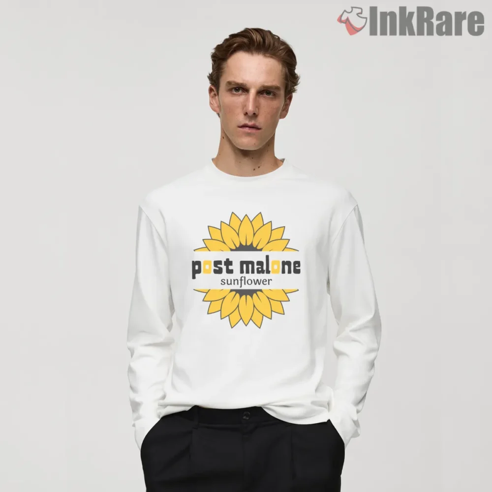 Post Malone Sunflower Retro Graphic Shirt on white long sleeve shirt for men graphic tee