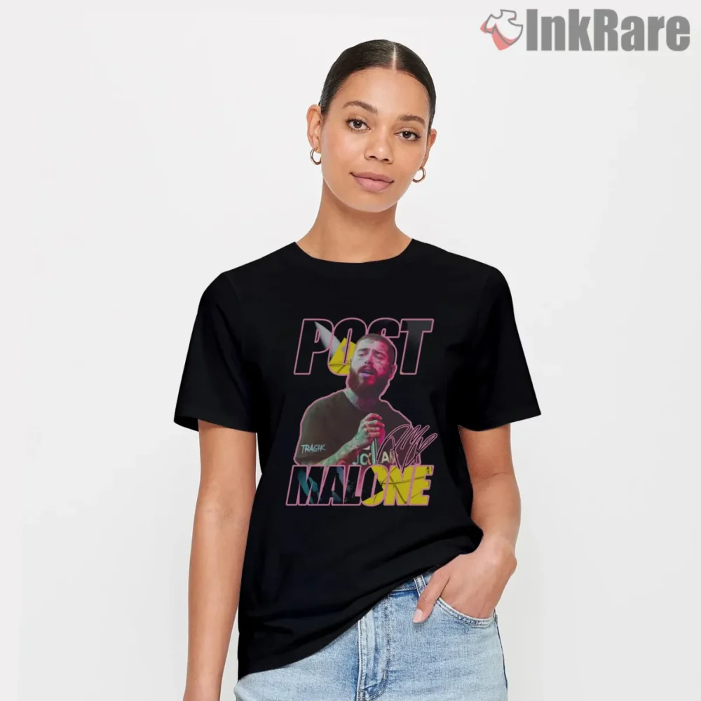 Post Malone Third Album Gradient Portrait Shirt on black short sleeve shirt for women graphic tee