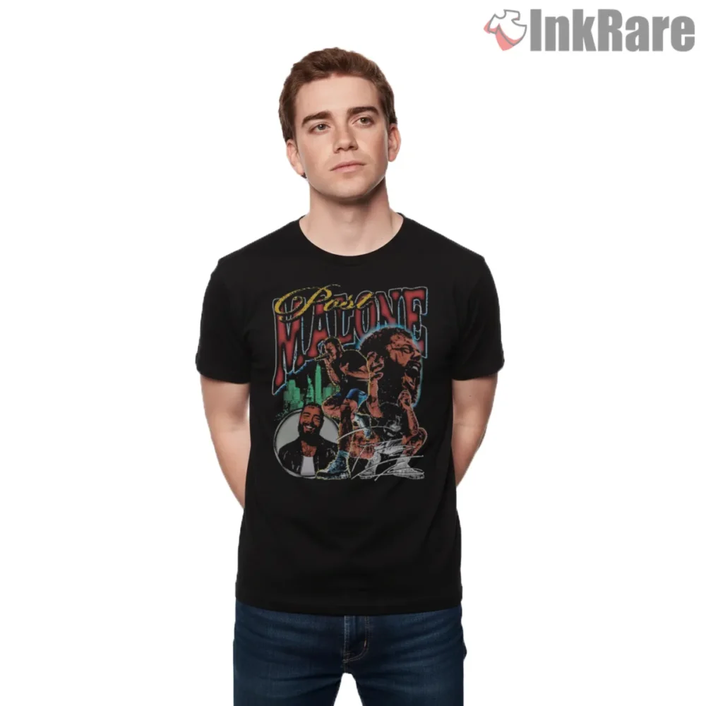 Post Malone Vintage Bootleg Tour Collage Shirt on black short sleeve shirt for men graphic tee