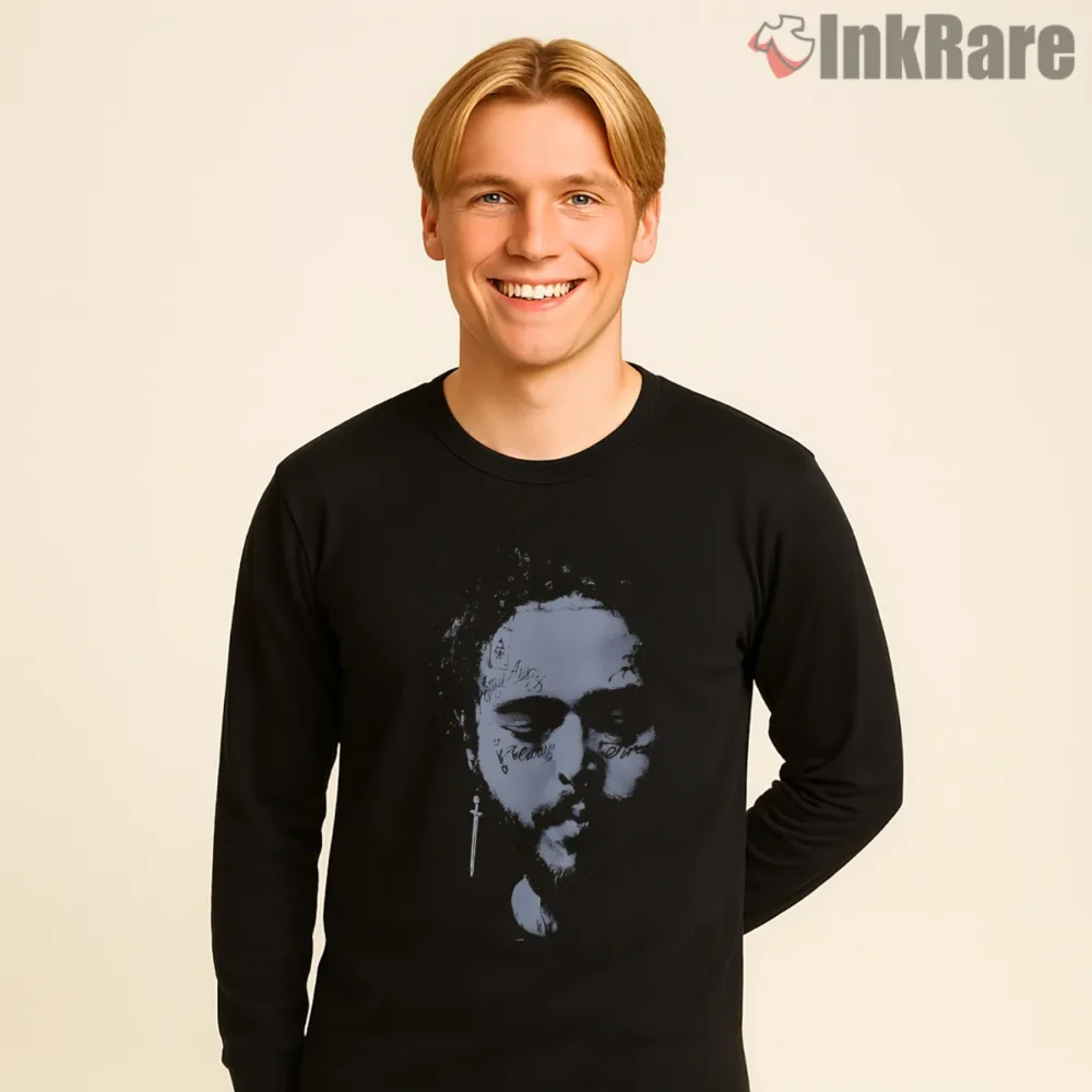 Post Malone Vintage Grainy Black And White Portrait Shirt on black long sleeve shirt for men graphic tee
