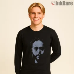 Post Malone Vintage Grainy Black And White Portrait Shirt on black long sleeve shirt for men graphic tee