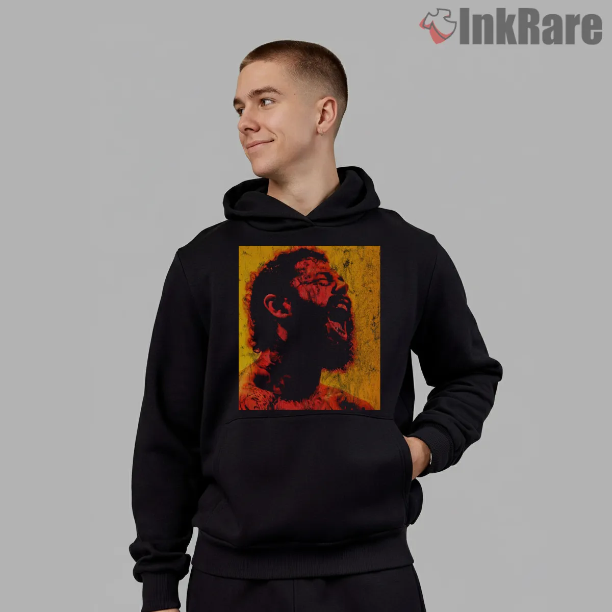 Post Malone Vintage Halftone Scream Shirt on black hoodie for men graphic tee