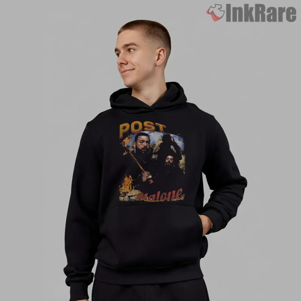 Post Malone Vintage Smoke Filled Stage Shirt on black hoodie for men graphic tee