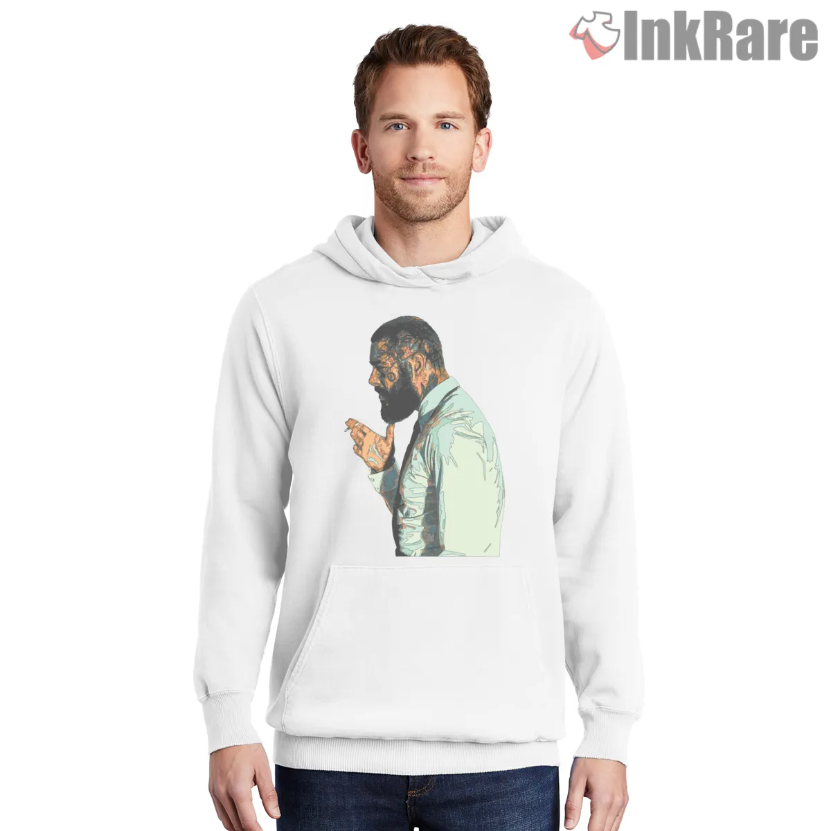 Post Malone Watercolor Mosaic Profile Art Shirt on white hoodie for men graphic tee