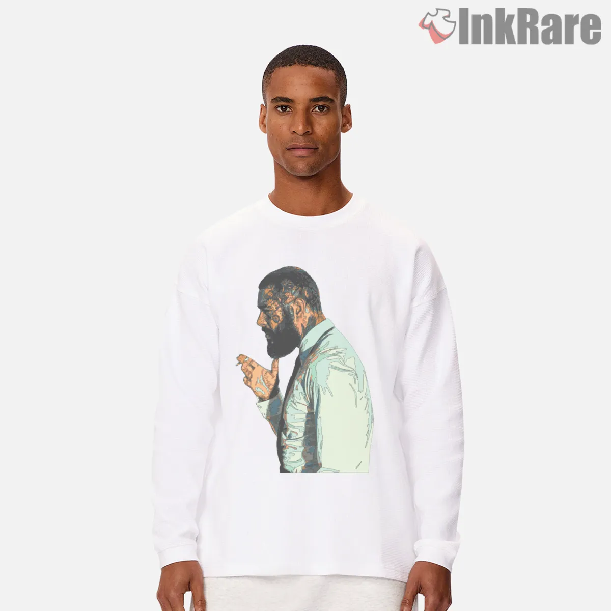 Post Malone Watercolor Mosaic Profile Art Long Sleeve White Post Malone Watercolor Mosaic Profile Art Shirt on white long sleeve shirt for men graphic tee