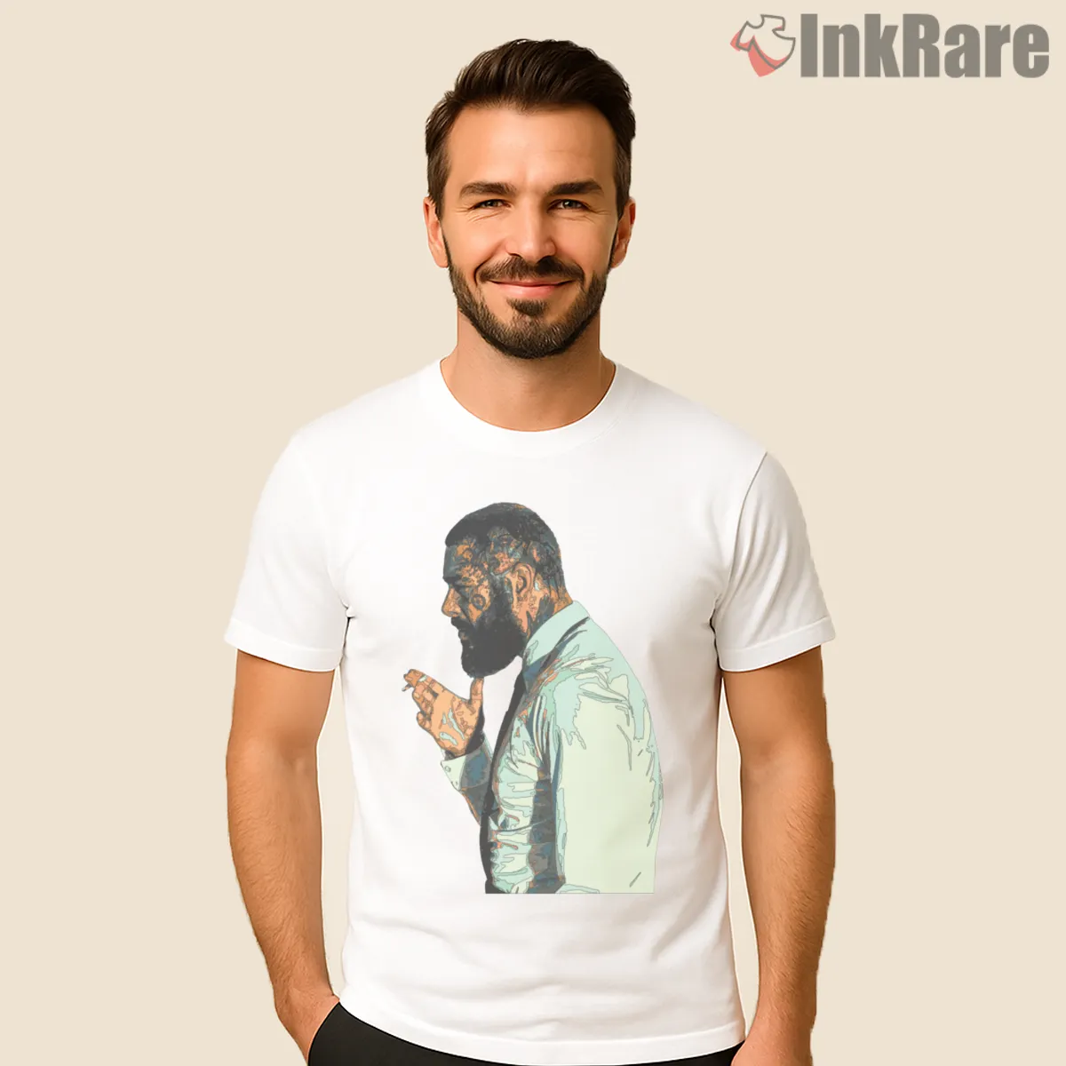 Post Malone Watercolor Mosaic Profile Art Short Sleeve White Post Malone Watercolor Mosaic Profile Art Shirt on white short sleeve shirt for men graphic tee