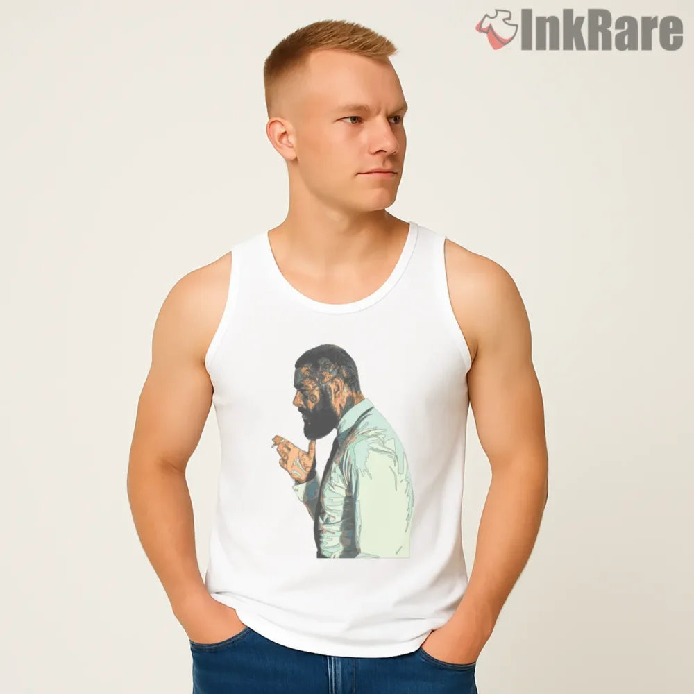 Post Malone Watercolor Mosaic Profile Art Shirt on white tank top for men graphic tee