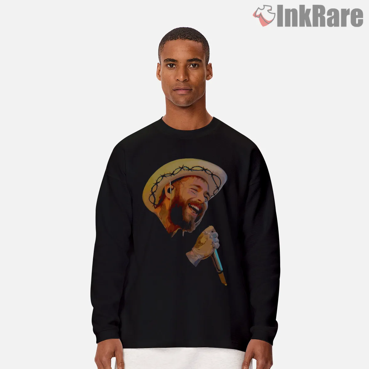Post Malone Western 80s Tour Portrait Shirt on black long sleeve shirt for men graphic tee