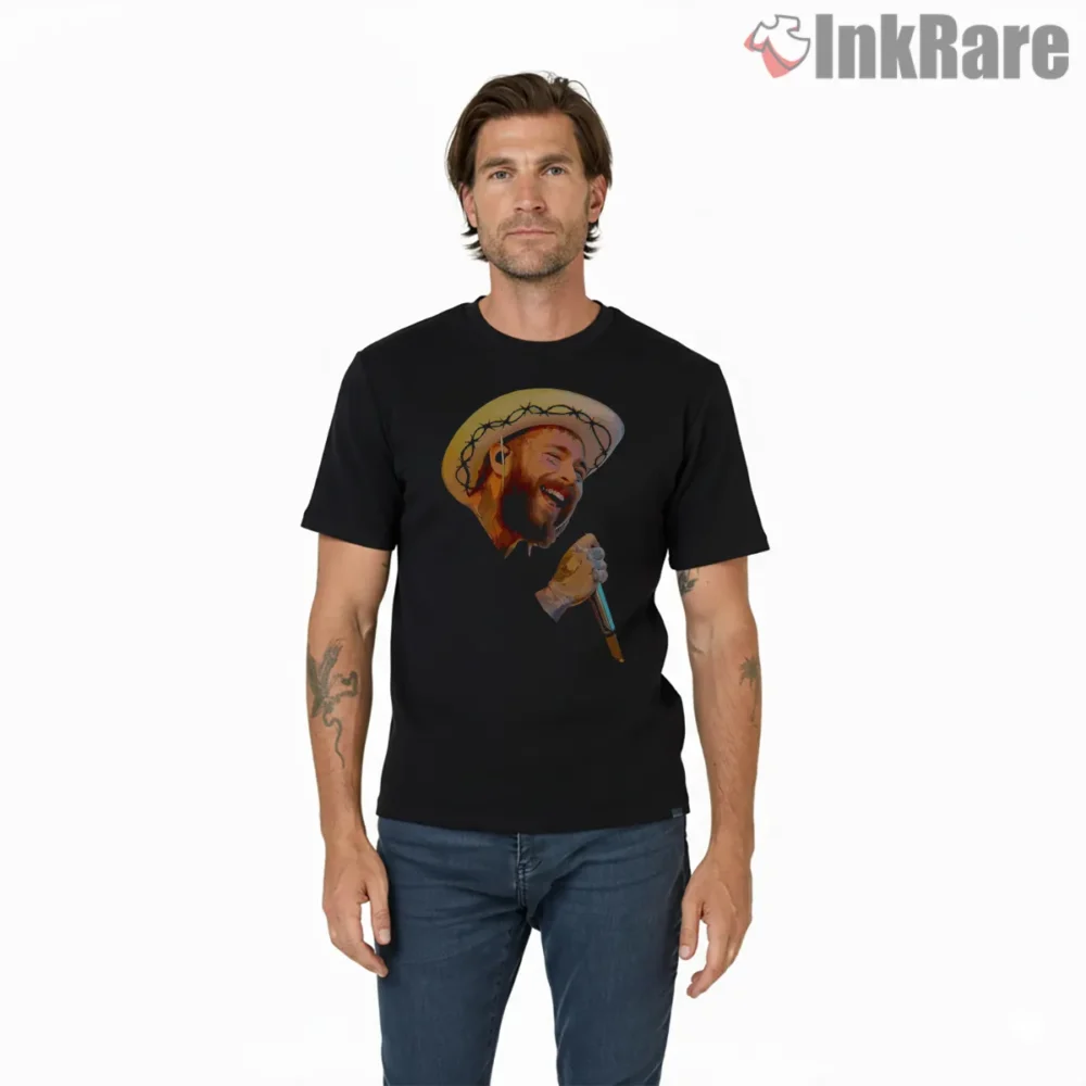 Post Malone Western 80s Tour Portrait Shirt on black short sleeve shirt for men graphic tee