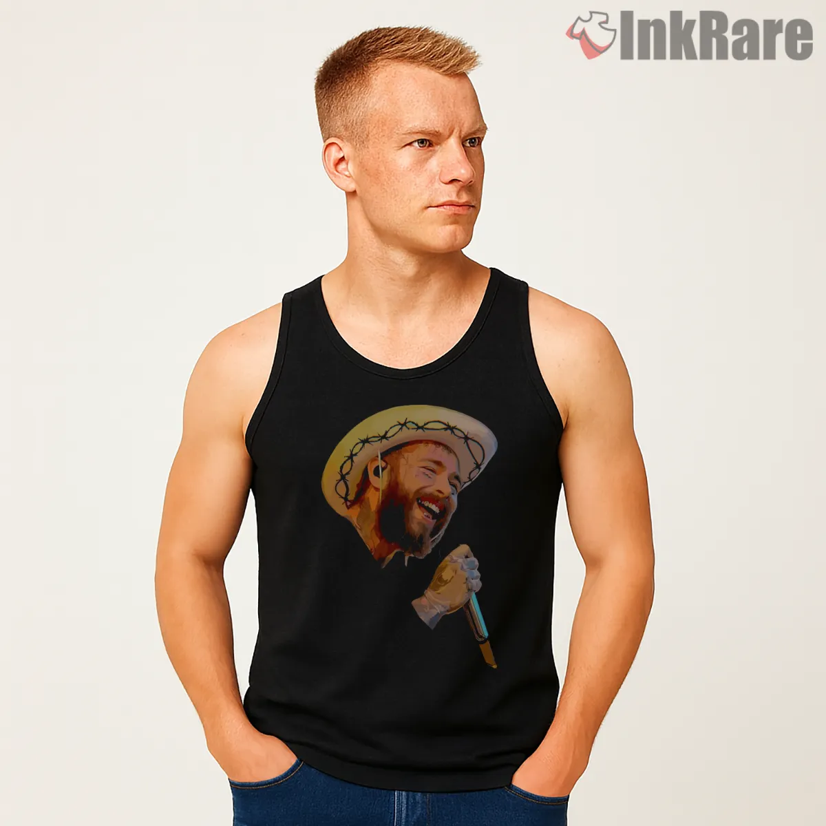 Post Malone Western 80s Tour Portrait Tank Top Black Post Malone Western 80s Tour Portrait Shirt on black tank top for men graphic tee