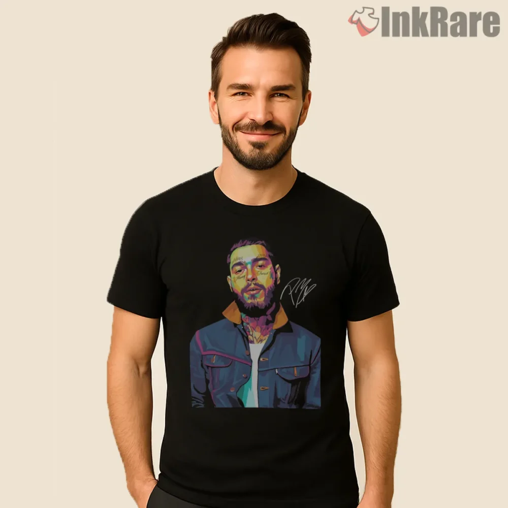 Post Malone Wpap Geometric Jacket Portrait Shirt on black short sleeve shirt for men graphic tee