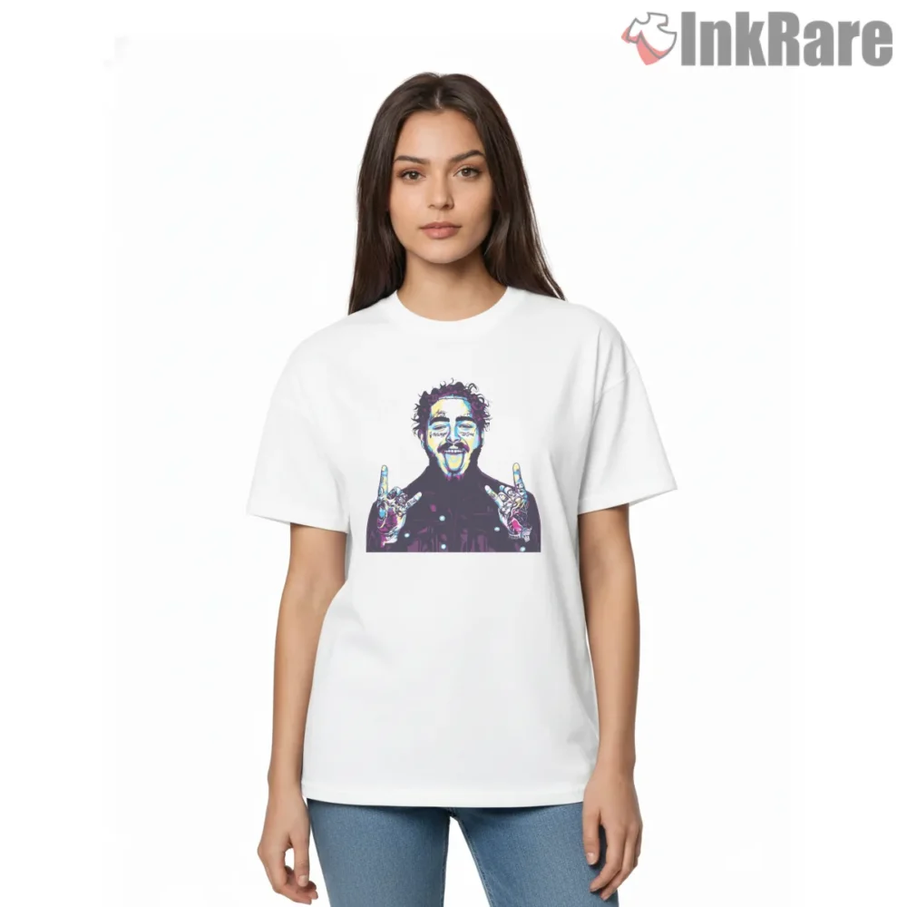 Post Malone Wpap Neon Art Shirt on white short sleeve shirt for women graphic tee
