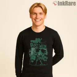 Posty Alternative Retro Green Overlay Poster Shirt on black long sleeve shirt for men graphic tee