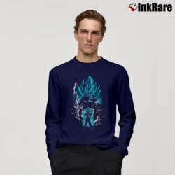 Men’s Potara Gogeta Vegito Super Saiyan Blue Dragon Ball Z Long-Sleeve Shirt in navy | Sleek, Lightweight, Year-Round Wear