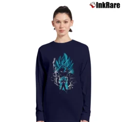 Women’s Potara Gogeta Vegito Super Saiyan Blue Dragon Ball Z Long-Sleeve Top in navy | Sleek, Versatile, All-Season