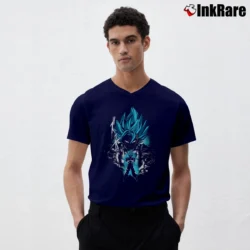 Men’s Potara Gogeta Vegito Super Saiyan Blue Dragon Ball Z V-Neck Tee in navy | Sharp, Breathable, Everyday Staple