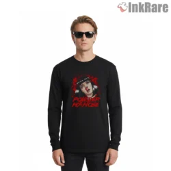 Powder My Nose Mia Neon Portrait Shirt on black long sleeve shirt for men graphic tee