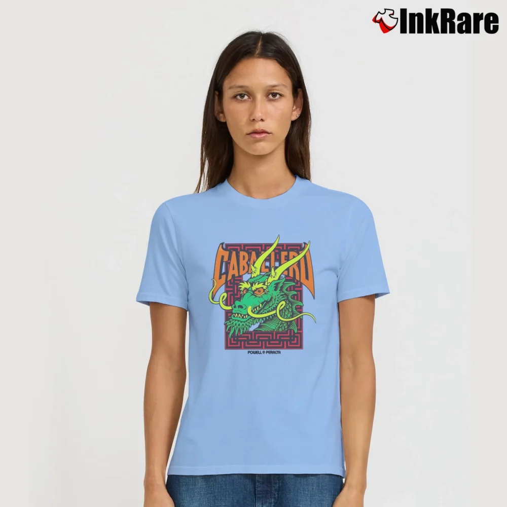 Women’s Powell Peralta Steve Caballero Green Dragon Bats Signature T-Shirt in light blue | Soft, Flattering Fit