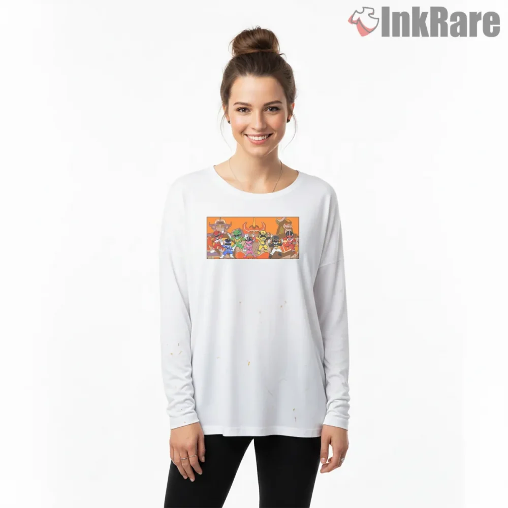Power Rangers Cartoon Battle Team Shirt on white long sleeve shirt for women graphic tee