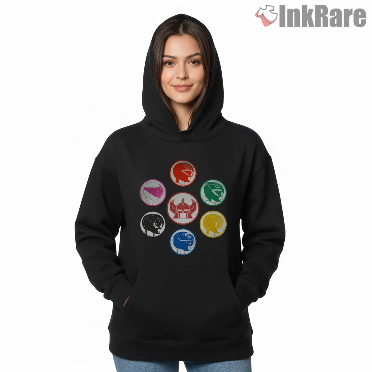 Power Rangers Classic Helmet Circle Emblem Hoodie Black Power Rangers Classic Helmet Circle Emblem Shirt on black hoodie for women graphic tee